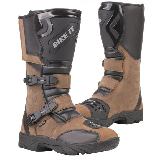 Bike It 'Triple-Black' Motorcycle Adventure Boots (Brown)