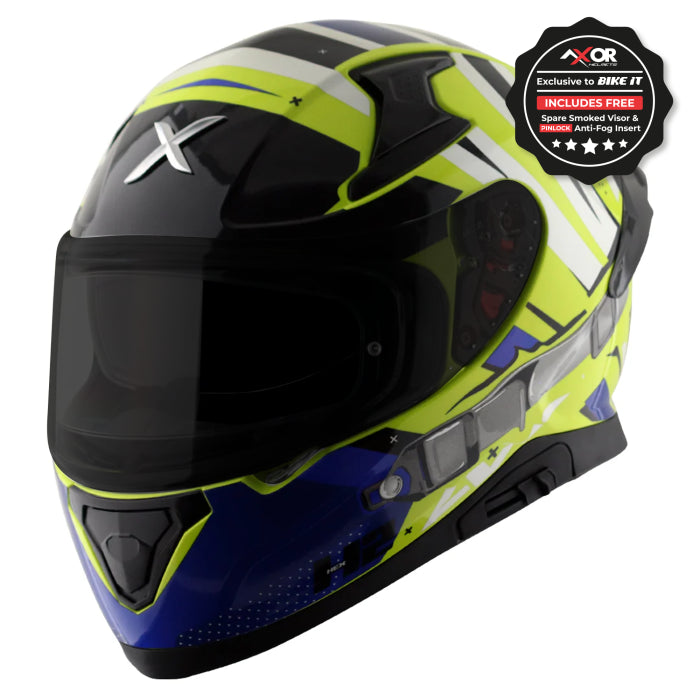 Axor Apex Full Face Helmet - Hex-2 Neon Yellow Blue Gloss £124.99